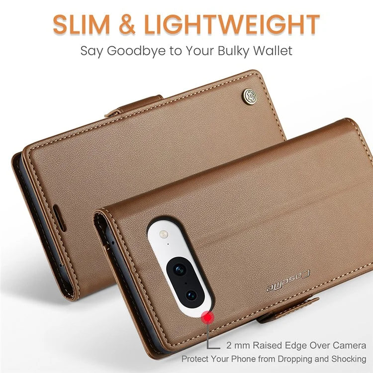 CASEME 023 Series For Google Pixel 8a Cell Phone Case Glossy Leather RFID Blocking Wallet Cover