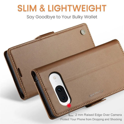 CASEME 023 Series For Google Pixel 8a Cell Phone Case Glossy Leather RFID Blocking Wallet Cover
