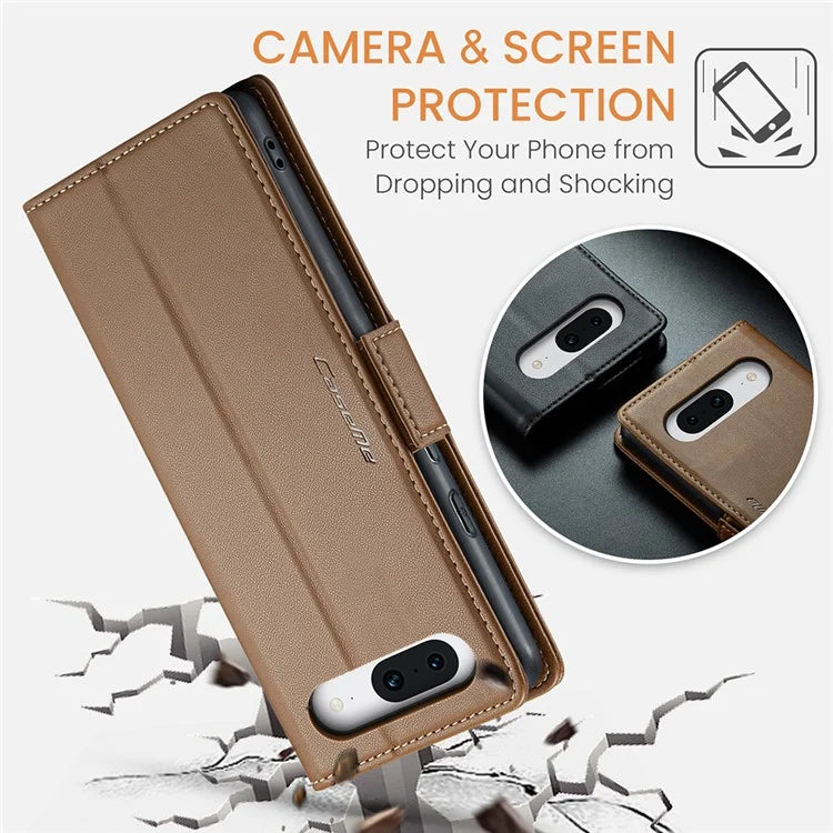 CASEME 023 Series For Google Pixel 8a Cell Phone Case Glossy Leather RFID Blocking Wallet Cover