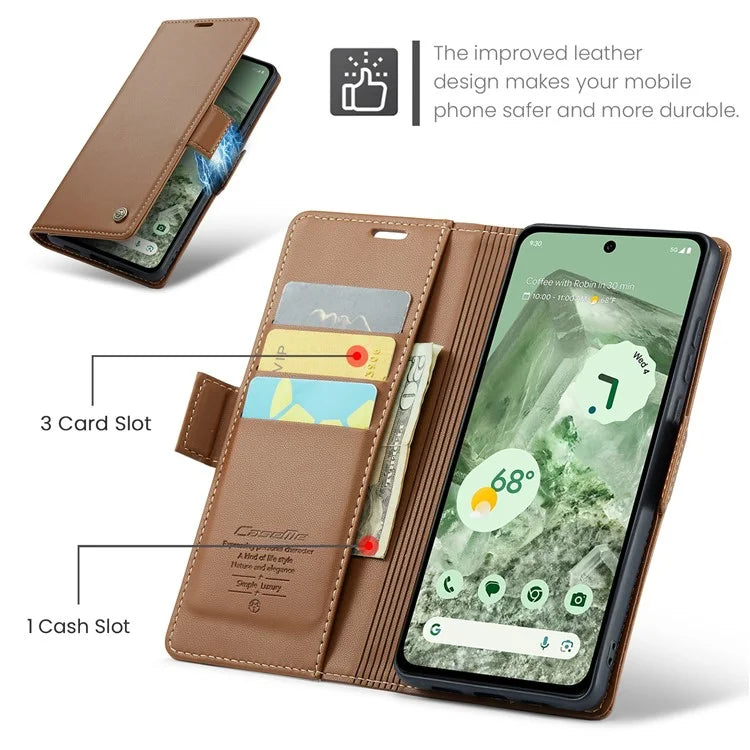 CASEME 023 Series For Google Pixel 8a Cell Phone Case Glossy Leather RFID Blocking Wallet Cover