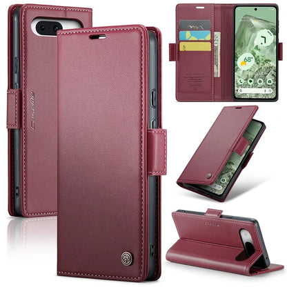 CASEME 023 Series For Google Pixel 8a Cell Phone Case Glossy Leather RFID Blocking Wallet Cover