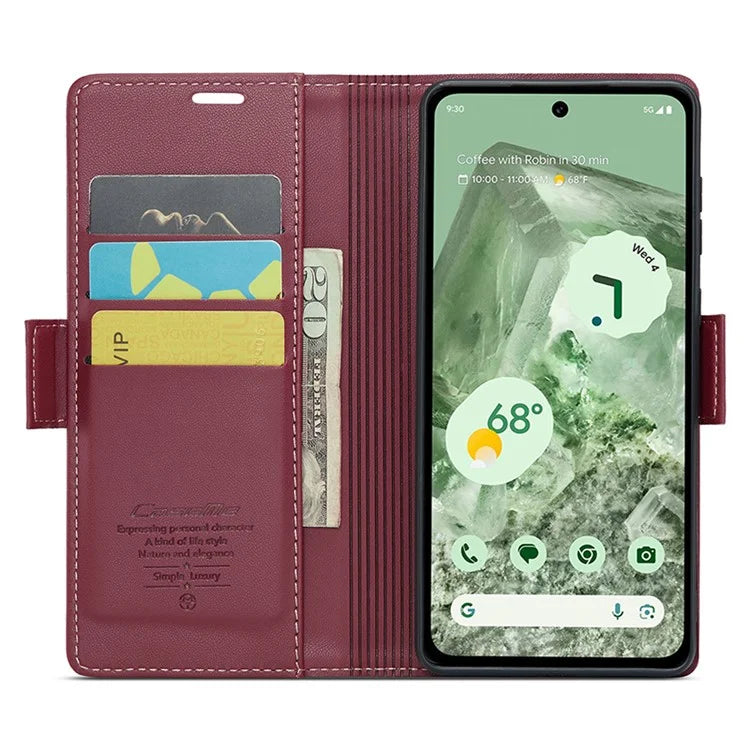 CASEME 023 Series For Google Pixel 8a Cell Phone Case Glossy Leather RFID Blocking Wallet Cover