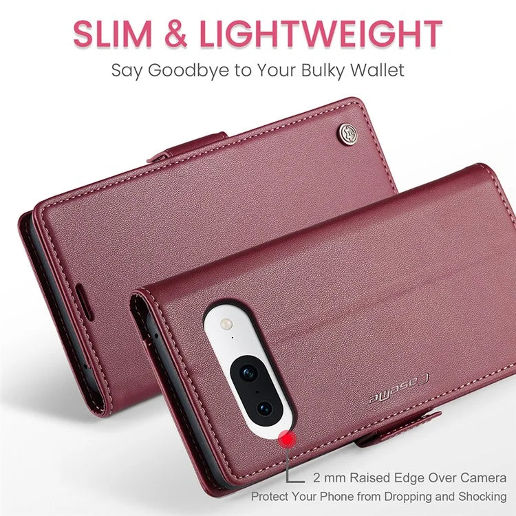 CASEME 023 Series For Google Pixel 8a Cell Phone Case Glossy Leather RFID Blocking Wallet Cover