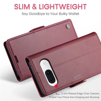 CASEME 023 Series For Google Pixel 8a Cell Phone Case Glossy Leather RFID Blocking Wallet Cover