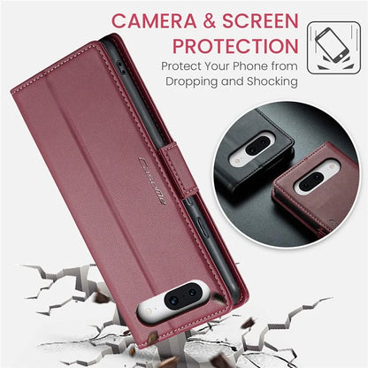CASEME 023 Series For Google Pixel 8a Cell Phone Case Glossy Leather RFID Blocking Wallet Cover