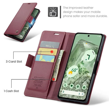 CASEME 023 Series For Google Pixel 8a Cell Phone Case Glossy Leather RFID Blocking Wallet Cover