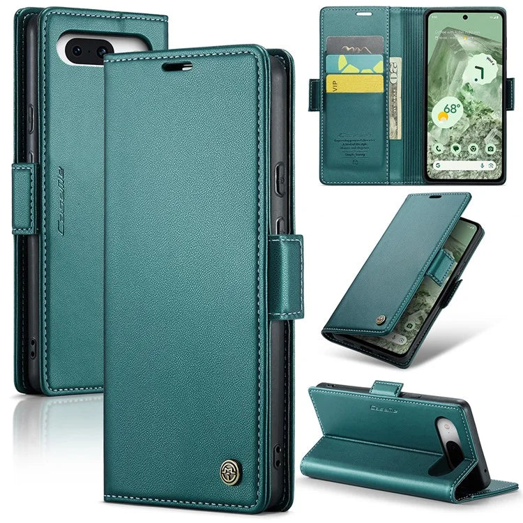 CASEME 023 Series For Google Pixel 8a Cell Phone Case Glossy Leather RFID Blocking Wallet Cover