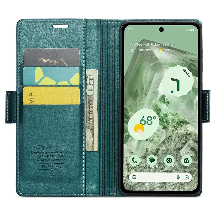 CASEME 023 Series For Google Pixel 8a Cell Phone Case Glossy Leather RFID Blocking Wallet Cover