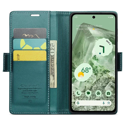 CASEME 023 Series For Google Pixel 8a Cell Phone Case Glossy Leather RFID Blocking Wallet Cover