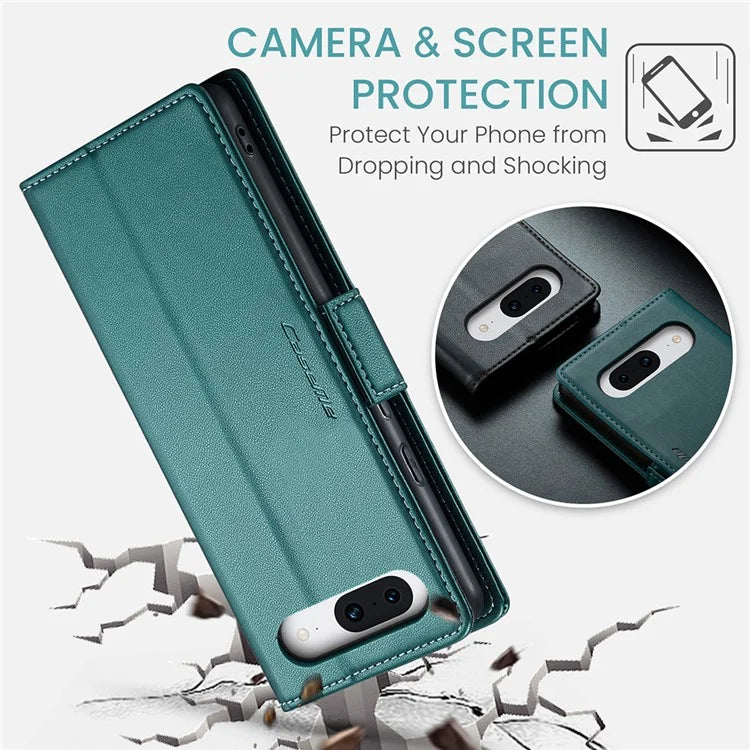 CASEME 023 Series For Google Pixel 8a Cell Phone Case Glossy Leather RFID Blocking Wallet Cover