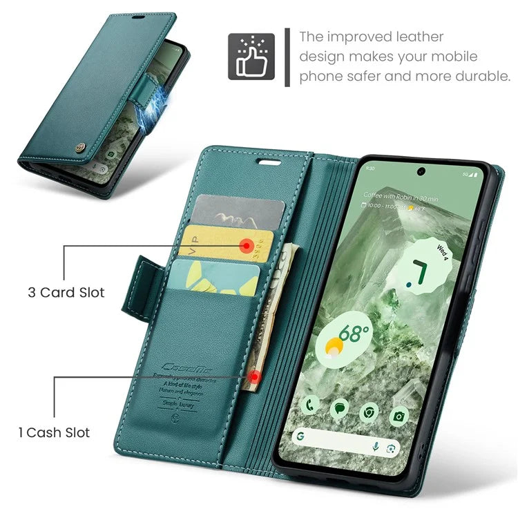 CASEME 023 Series For Google Pixel 8a Cell Phone Case Glossy Leather RFID Blocking Wallet Cover