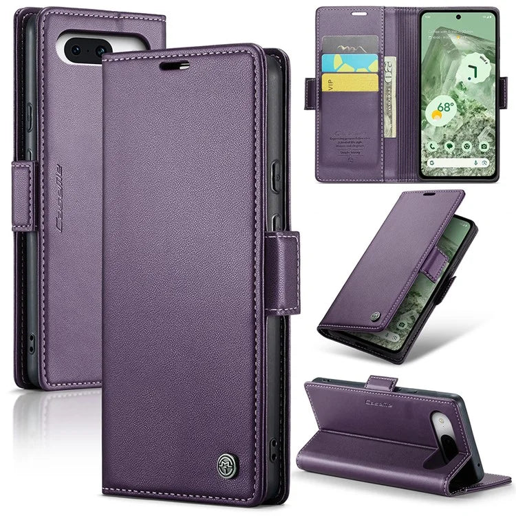 CASEME 023 Series For Google Pixel 8a Cell Phone Case Glossy Leather RFID Blocking Wallet Cover