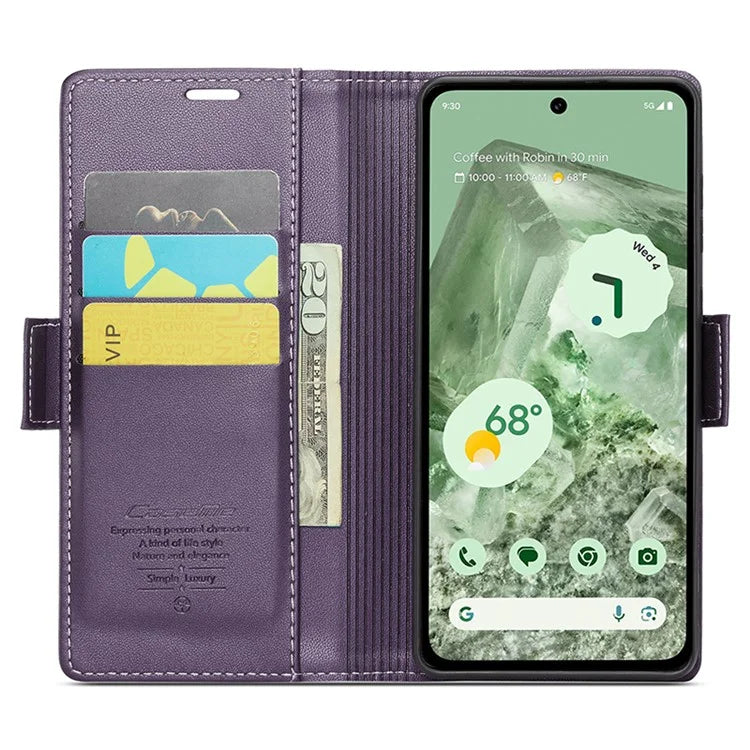 CASEME 023 Series For Google Pixel 8a Cell Phone Case Glossy Leather RFID Blocking Wallet Cover