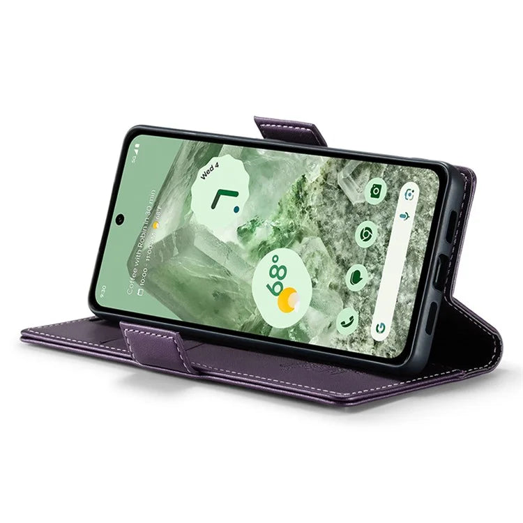 CASEME 023 Series For Google Pixel 8a Cell Phone Case Glossy Leather RFID Blocking Wallet Cover