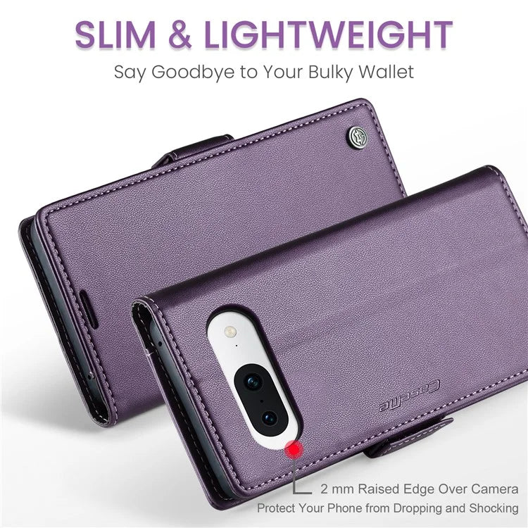 CASEME 023 Series For Google Pixel 8a Cell Phone Case Glossy Leather RFID Blocking Wallet Cover