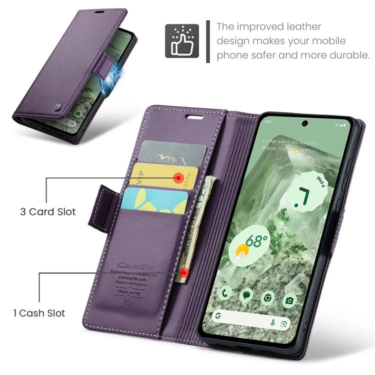 CASEME 023 Series For Google Pixel 8a Cell Phone Case Glossy Leather RFID Blocking Wallet Cover