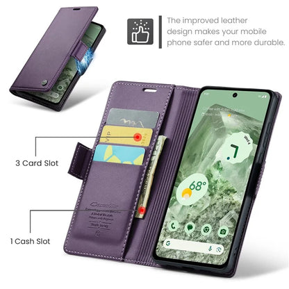 CASEME 023 Series For Google Pixel 8a Cell Phone Case Glossy Leather RFID Blocking Wallet Cover
