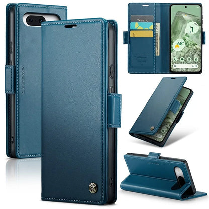 CASEME 023 Series For Google Pixel 8a Cell Phone Case Glossy Leather RFID Blocking Wallet Cover