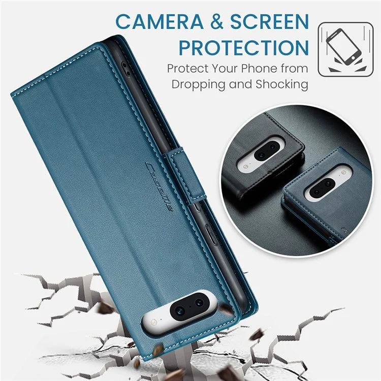 CASEME 023 Series For Google Pixel 8a Cell Phone Case Glossy Leather RFID Blocking Wallet Cover