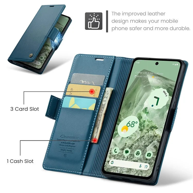 CASEME 023 Series For Google Pixel 8a Cell Phone Case Glossy Leather RFID Blocking Wallet Cover