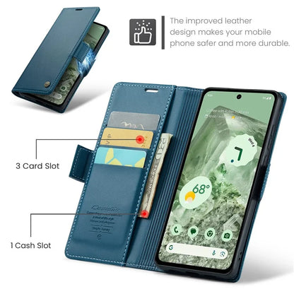 CASEME 023 Series For Google Pixel 8a Cell Phone Case Glossy Leather RFID Blocking Wallet Cover