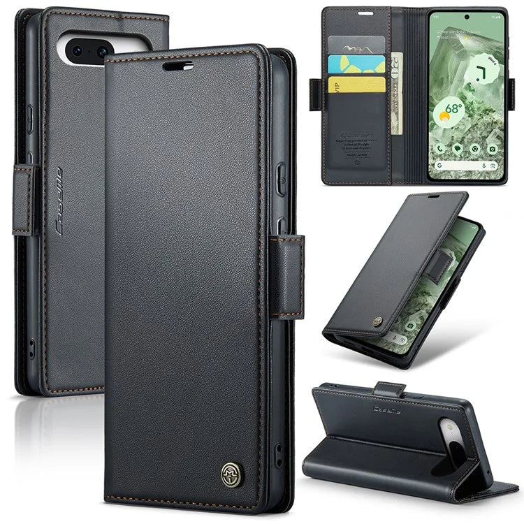 CASEME 023 Series For Google Pixel 8a Cell Phone Case Glossy Leather RFID Blocking Wallet Cover