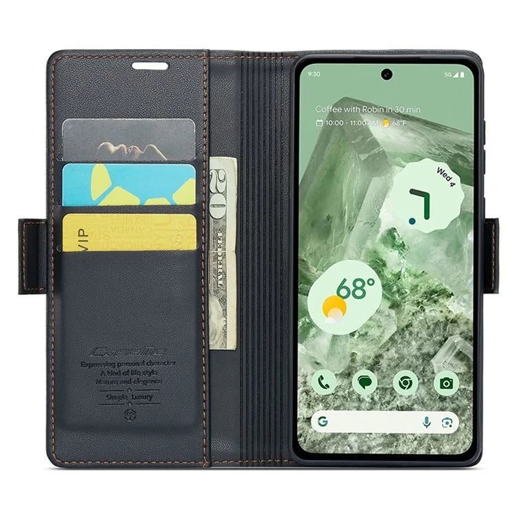 CASEME 023 Series For Google Pixel 8a Cell Phone Case Glossy Leather RFID Blocking Wallet Cover