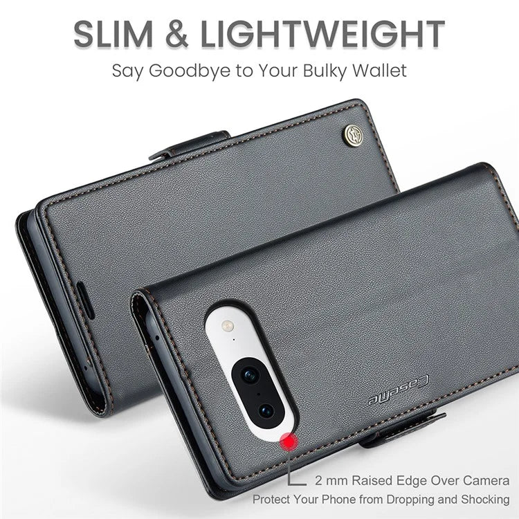 CASEME 023 Series For Google Pixel 8a Cell Phone Case Glossy Leather RFID Blocking Wallet Cover