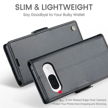 CASEME 023 Series For Google Pixel 8a Cell Phone Case Glossy Leather RFID Blocking Wallet Cover