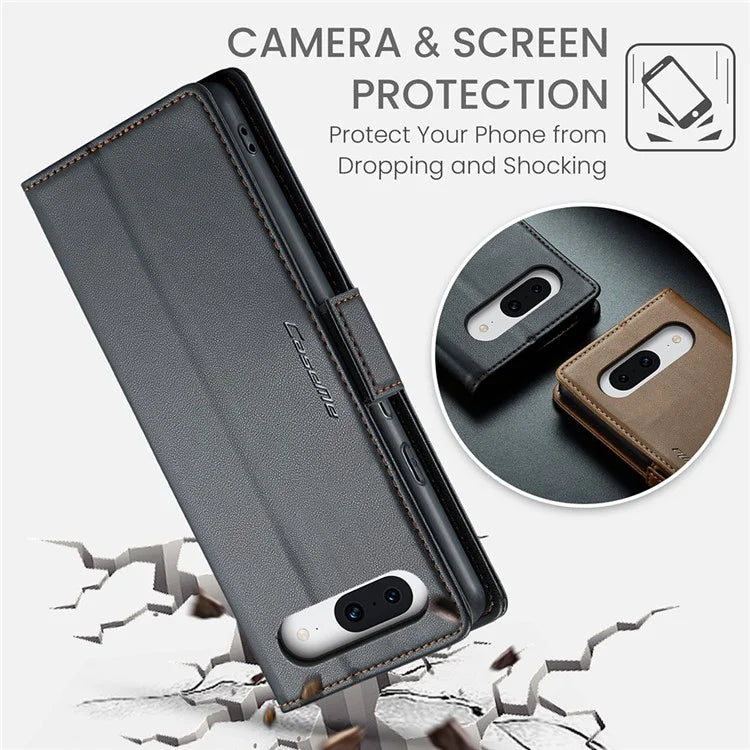 CASEME 023 Series For Google Pixel 8a Cell Phone Case Glossy Leather RFID Blocking Wallet Cover