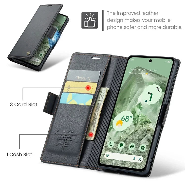 CASEME 023 Series For Google Pixel 8a Cell Phone Case Glossy Leather RFID Blocking Wallet Cover
