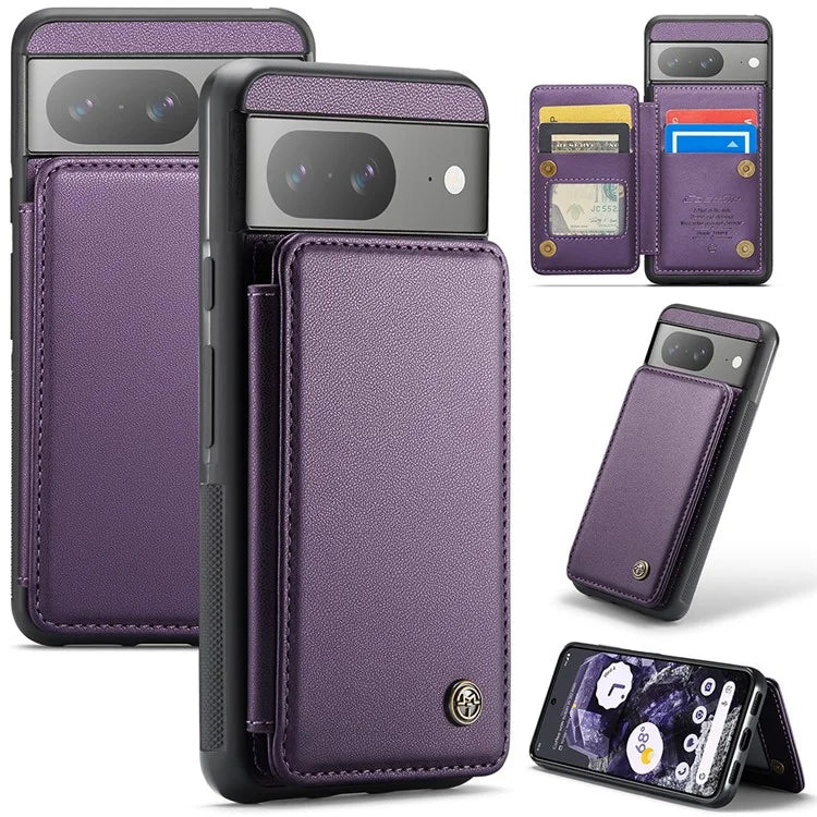 CASEME C22 Series for Google Pixel 8 Cell Phone Case Litchi Texture RFID Blocking Kickstand Cover