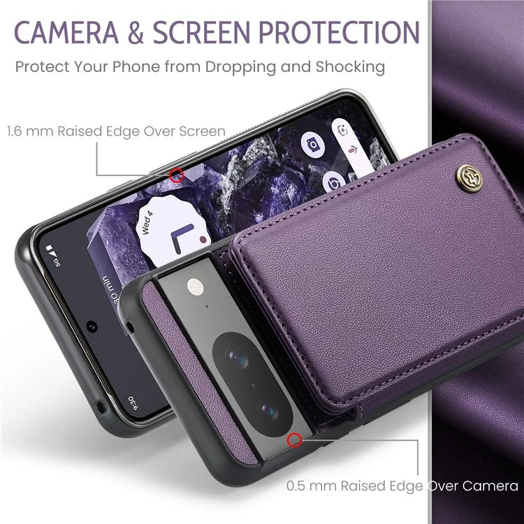CASEME C22 Series for Google Pixel 8 Cell Phone Case Litchi Texture RFID Blocking Kickstand Cover