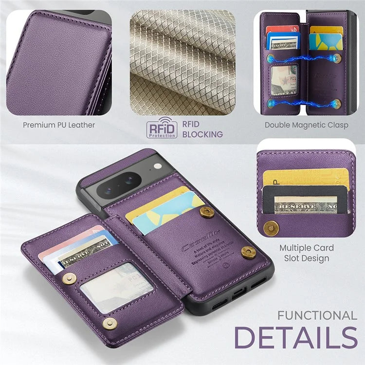 CASEME C22 Series for Google Pixel 8 Cell Phone Case Litchi Texture RFID Blocking Kickstand Cover