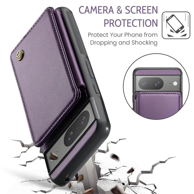 CASEME C22 Series for Google Pixel 8 Cell Phone Case Litchi Texture RFID Blocking Kickstand Cover