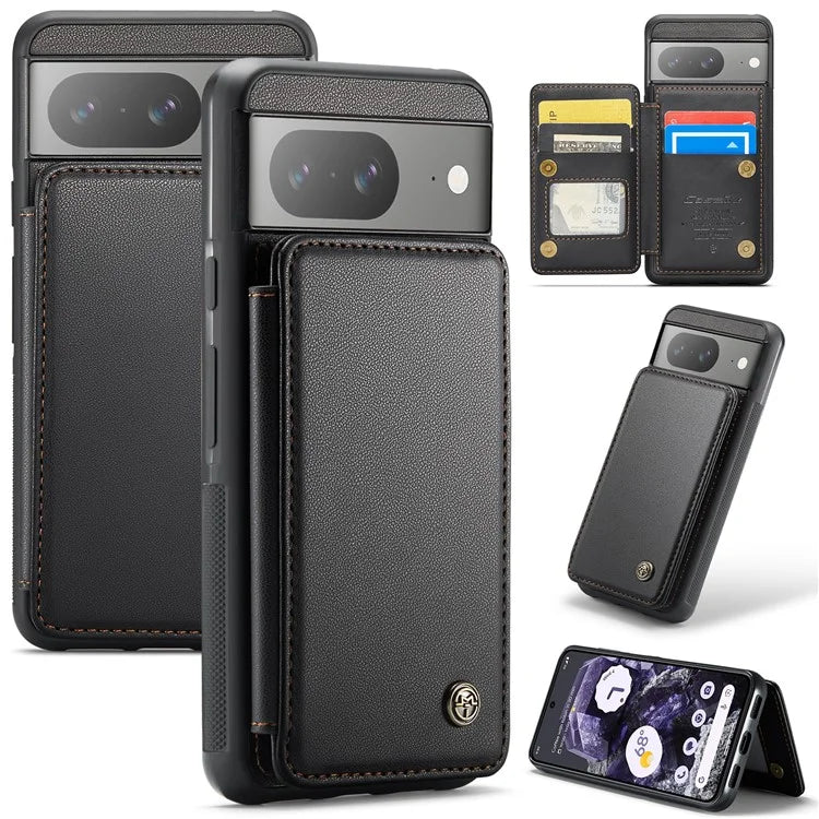CASEME C22 Series for Google Pixel 8 Cell Phone Case Litchi Texture RFID Blocking Kickstand Cover