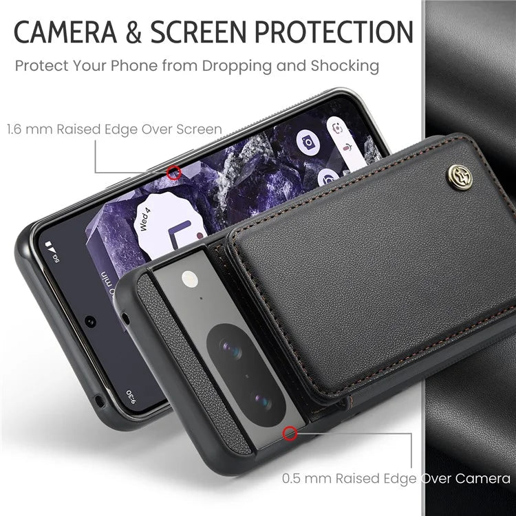 CASEME C22 Series for Google Pixel 8 Cell Phone Case Litchi Texture RFID Blocking Kickstand Cover