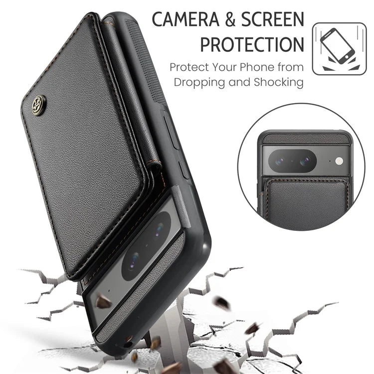 CASEME C22 Series for Google Pixel 8 Cell Phone Case Litchi Texture RFID Blocking Kickstand Cover