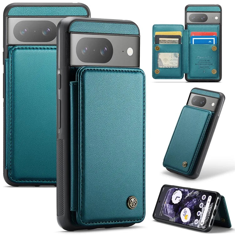 CASEME C22 Series for Google Pixel 8 Cell Phone Case Litchi Texture RFID Blocking Kickstand Cover