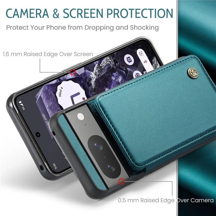 CASEME C22 Series for Google Pixel 8 Cell Phone Case Litchi Texture RFID Blocking Kickstand Cover