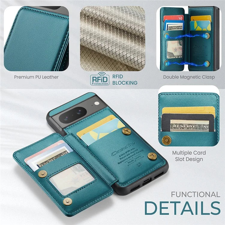 CASEME C22 Series for Google Pixel 8 Cell Phone Case Litchi Texture RFID Blocking Kickstand Cover