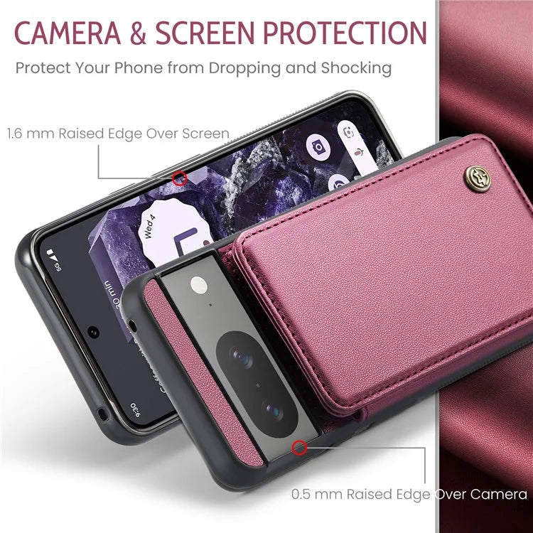 CASEME C22 Series for Google Pixel 8 Cell Phone Case Litchi Texture RFID Blocking Kickstand Cover