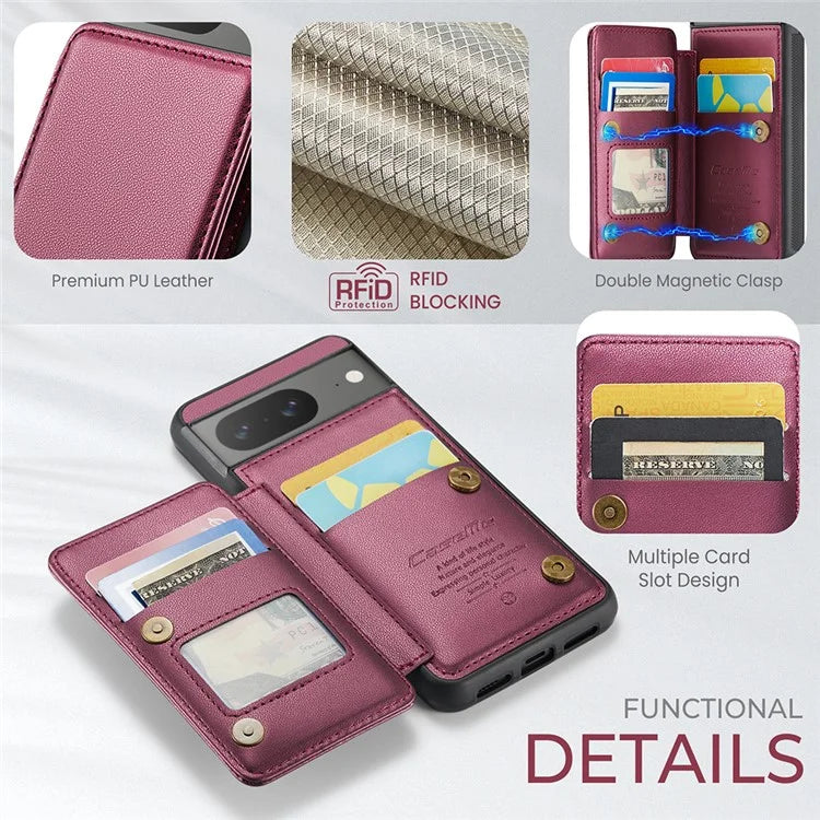 CASEME C22 Series for Google Pixel 8 Cell Phone Case Litchi Texture RFID Blocking Kickstand Cover