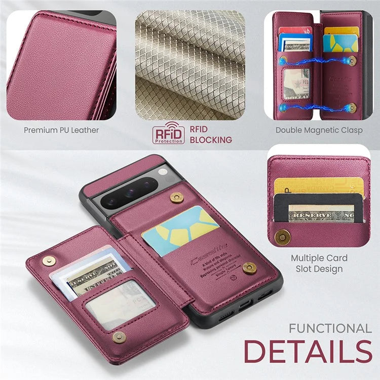 CASEME C22 Series for Google Pixel 8 Pro Case Glossy RFID Blocking Phone Cover with 4 Card Slots