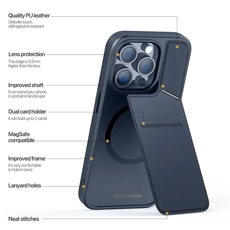 DUX DUCIS Rafi II Series for iPhone 15 Pro Magnetic Case Integrated Kickstand Card Slot Phone Cover
