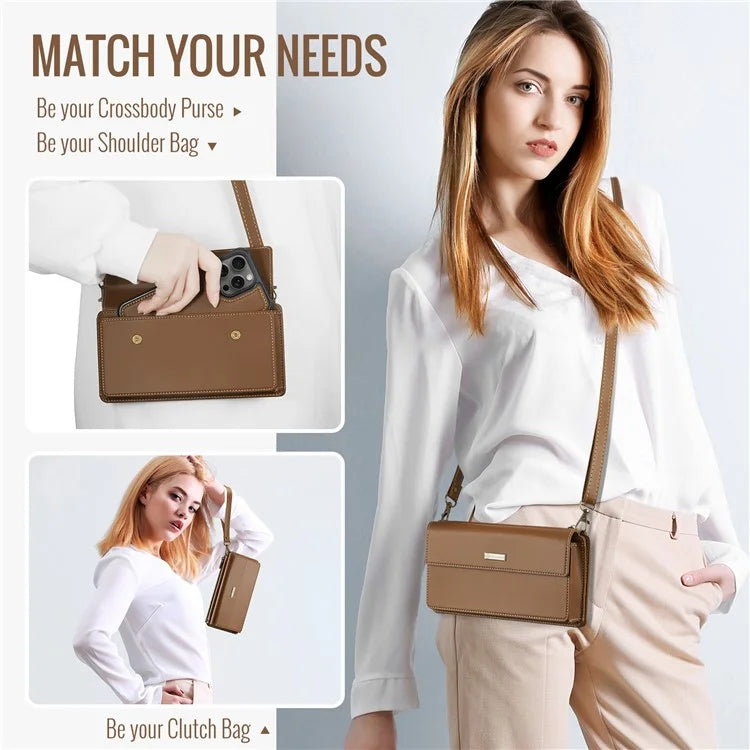 CASEME Me20 Leather Crossbody Bag for 4.0-7.6'' Phone Wallet Phone Purse Shoulder Bag with 7 Card Holders