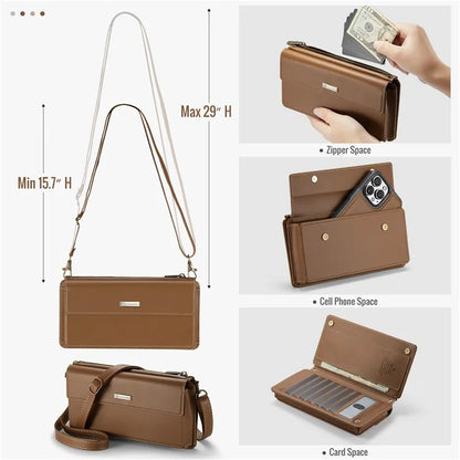 CASEME Me20 Leather Crossbody Bag for 4.0-7.6'' Phone Wallet Phone Purse Shoulder Bag with 7 Card Holders