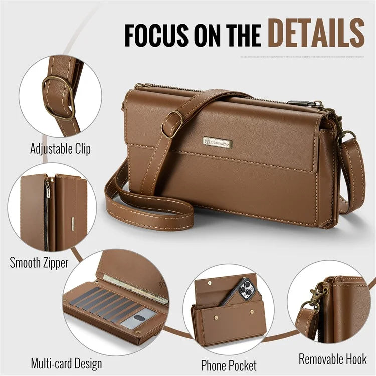 CASEME Me20 Leather Crossbody Bag for 4.0-7.6'' Phone Wallet Phone Purse Shoulder Bag with 7 Card Holders