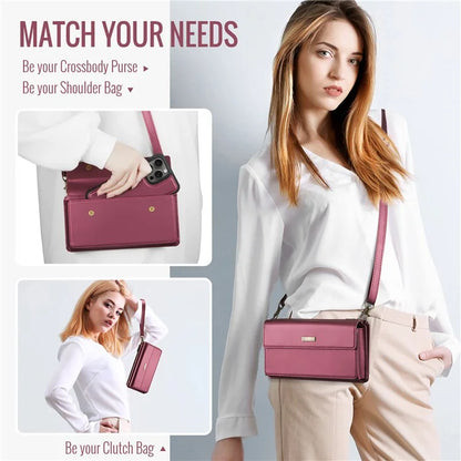 CASEME Me20 Leather Crossbody Bag for 4.0-7.6'' Phone Wallet Phone Purse Shoulder Bag with 7 Card Holders