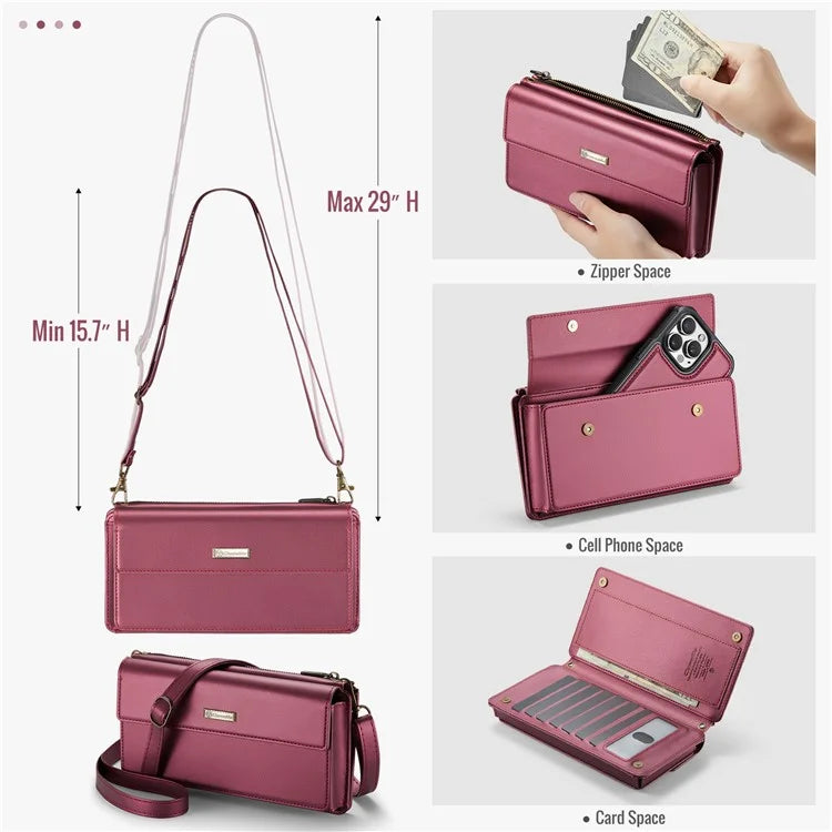CASEME Me20 Leather Crossbody Bag for 4.0-7.6'' Phone Wallet Phone Purse Shoulder Bag with 7 Card Holders